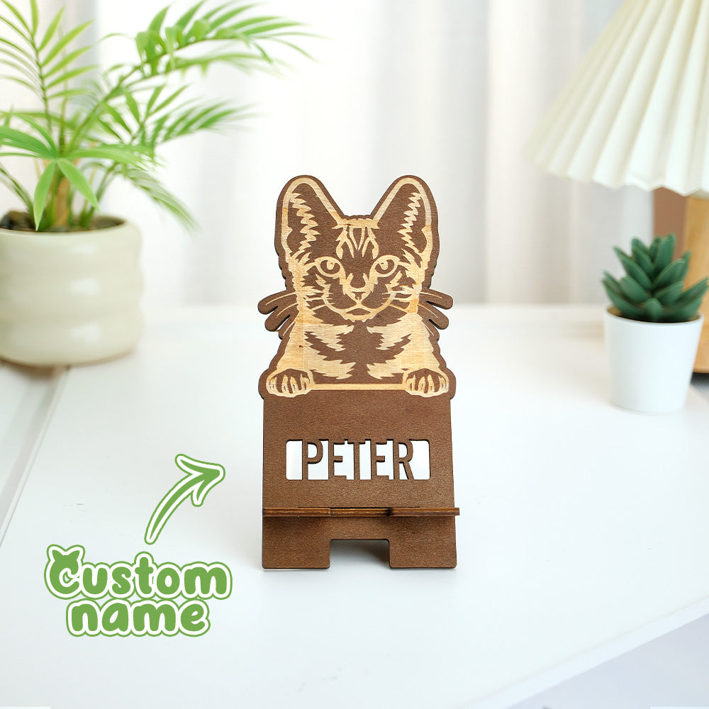 Personalised Engraved Pet Portrait Wooden Phone Stand Holder Gift for Pet Lovers