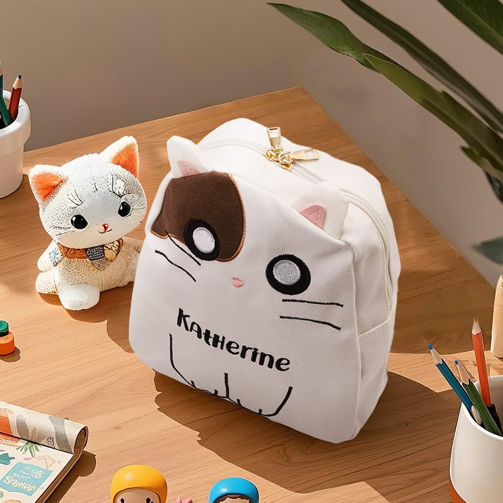 Personalised Name Embroidery Backpack Custom Cat Backpack School Bags Gift for Kids