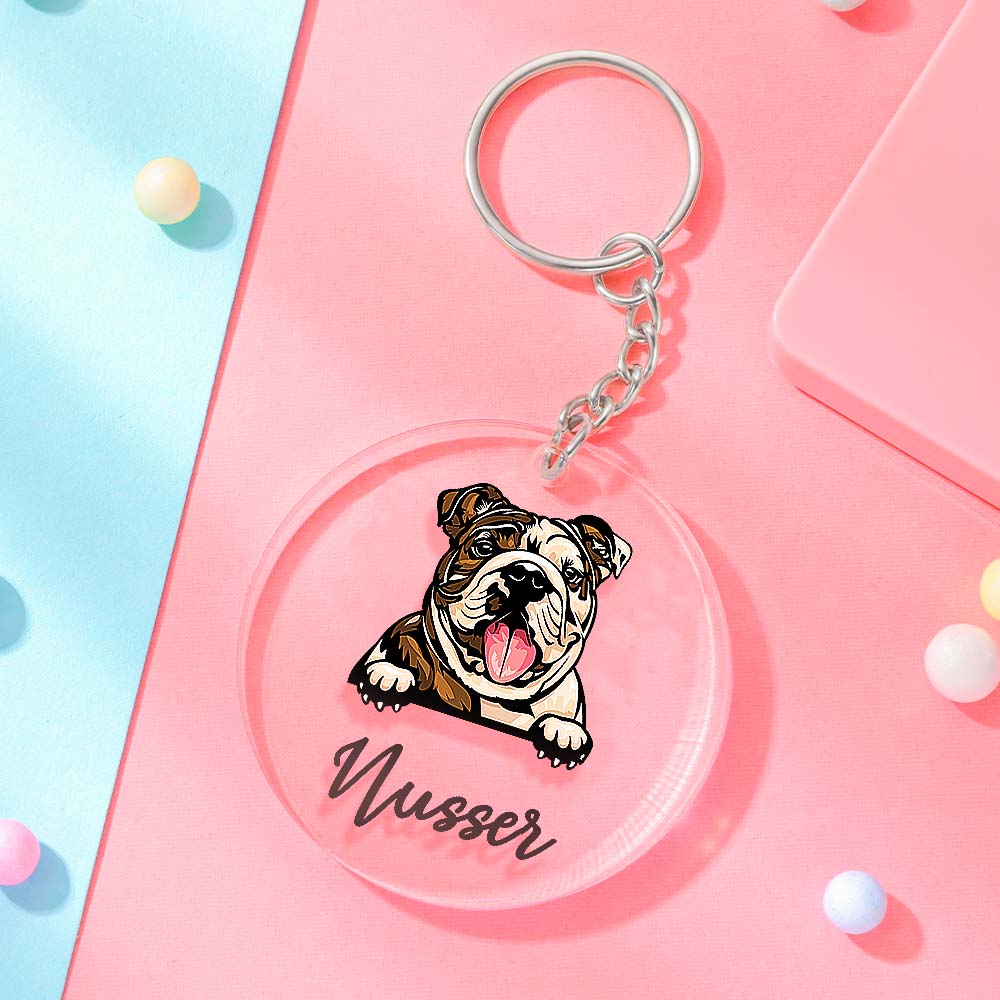Custom Dog & Name Keyring Acrylic Keychain Gifts for Dog Owner Lover