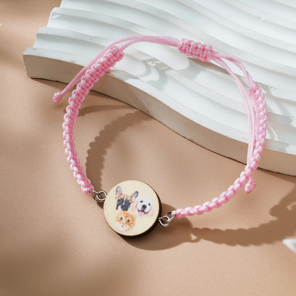 Personalised Pet Portrait Adjustable Braided Bracelet Birthday Gift for Pet Lover