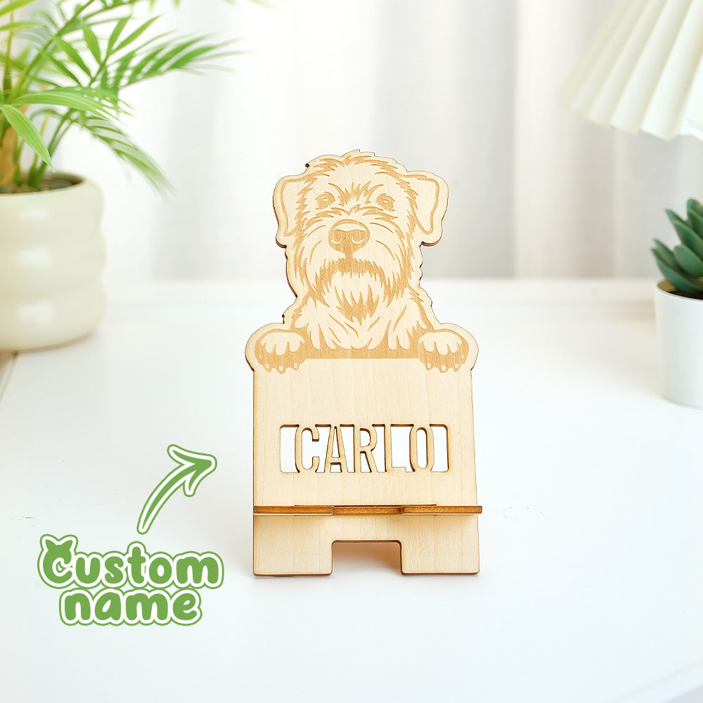Personalised Engraved Pet Portrait Wooden Phone Stand Holder Gift for Pet Lovers