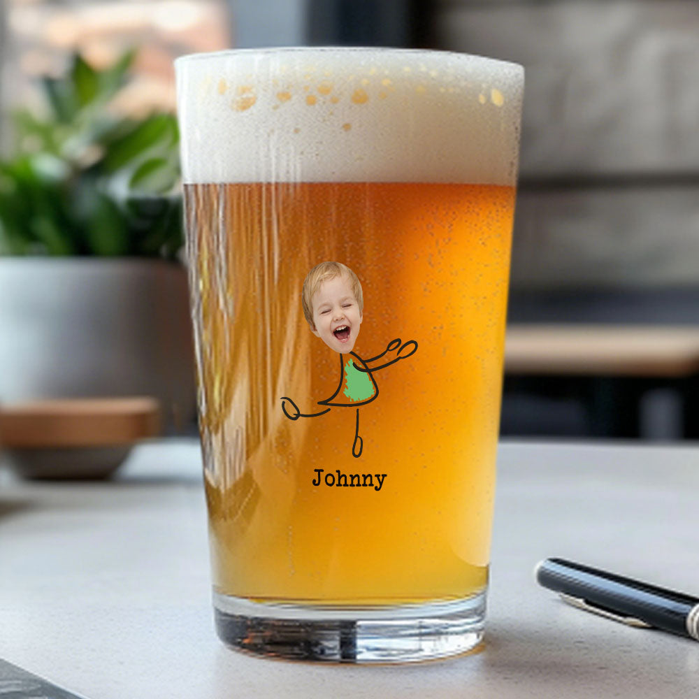 Personalised Beer Glass with Photo Portrait Character Action 16oz Beer Glass Gift for Him