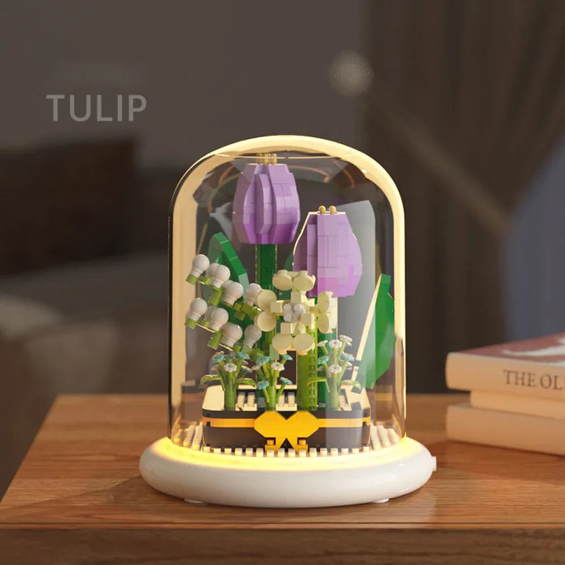 Lotus Bouquets DIY Flower Building Set Perfect Birthday Gift with Dust Cover Valentines Gift