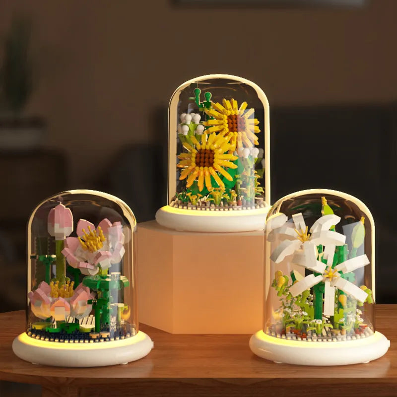 Lotus Bouquets DIY Flower Building Set Perfect Birthday Gift with Dust Cover Valentines Gift