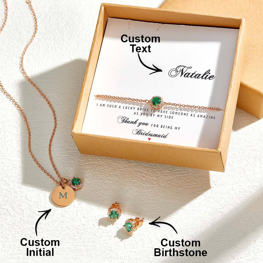 Personalised Earrings Bracelet Necklace Jewellery Set