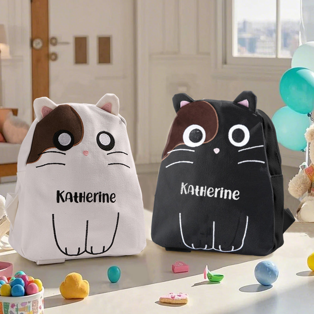 Personalised Name Embroidery Backpack Custom Cat Backpack School Bags Gift for Kids