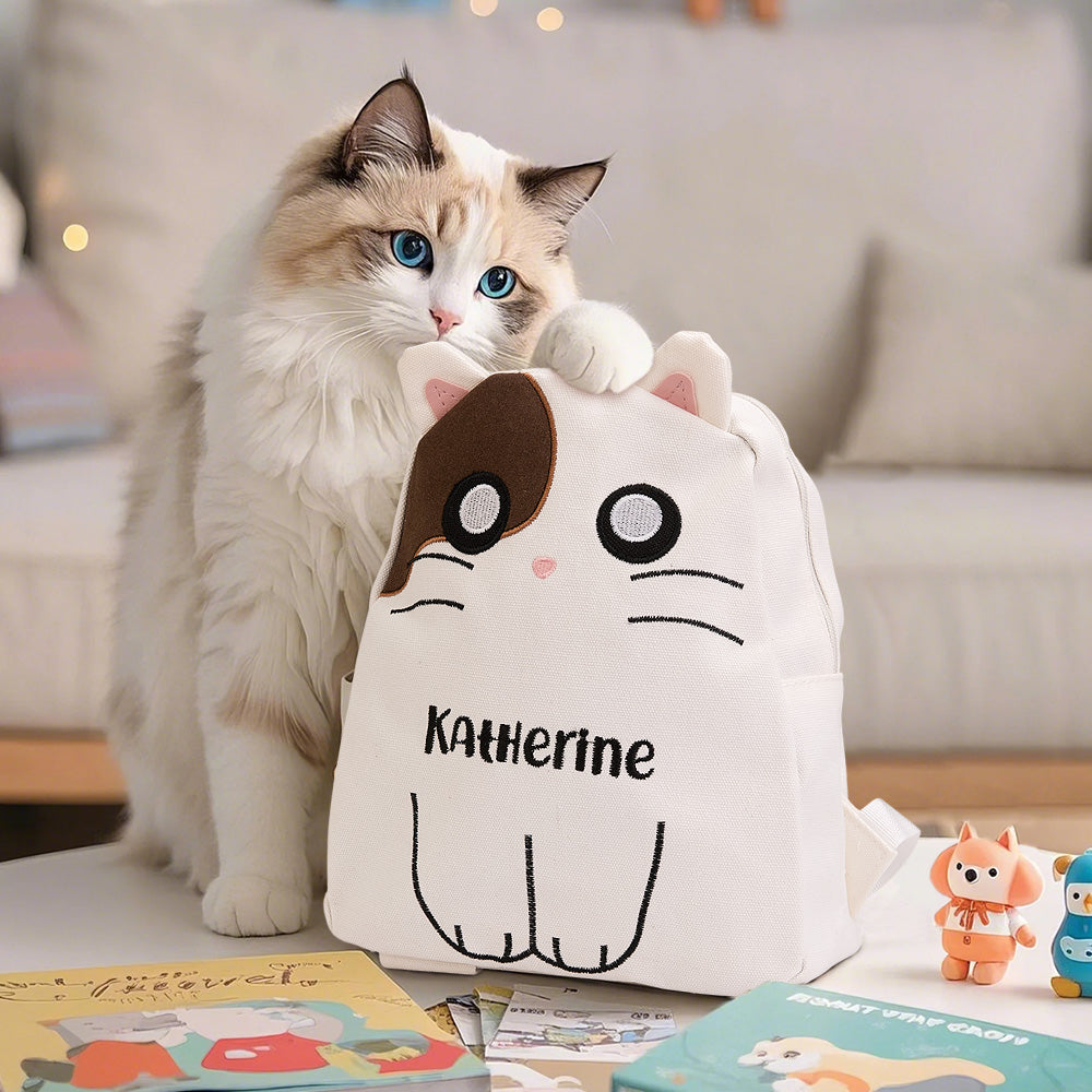 Personalised Name Embroidery Backpack Custom Cat Backpack School Bags Gift for Kids