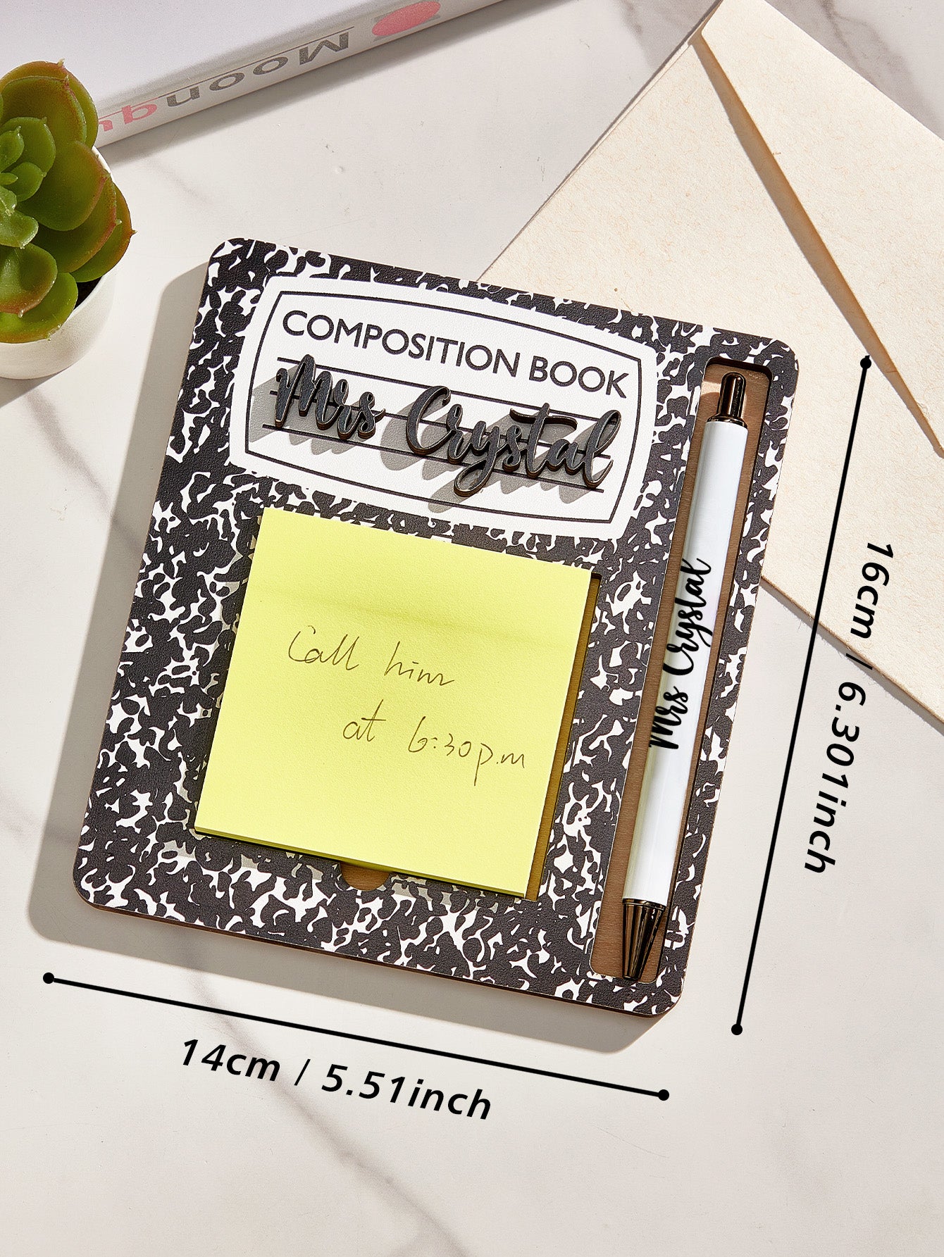 Personalised Name Sticky Note Wooden Holder with Pen Appreciation Gift for Teacher