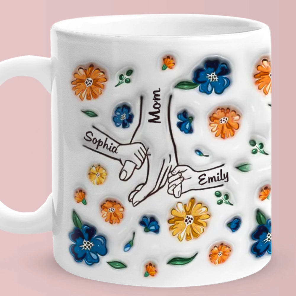 Hold My Hand Hold My Heart Family Personalised Custom 3D Inflated Effect Printed Mug - Perfect Mother's Day Gift For Mom and Grandma