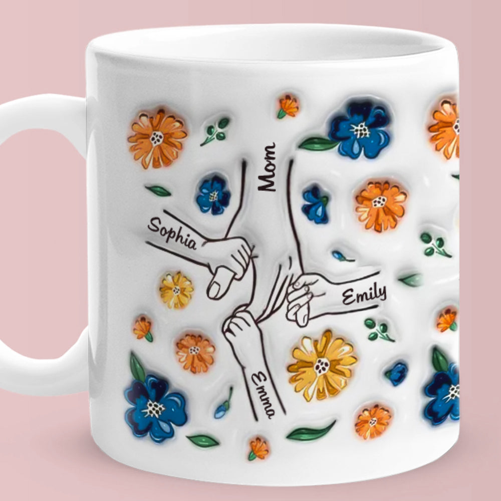 Hold My Hand Hold My Heart Family Personalised Custom 3D Inflated Effect Printed Mug - Perfect Mother's Day Gift For Mom and Grandma