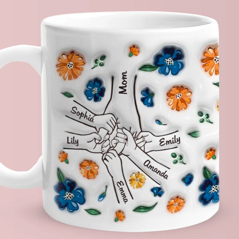 Hold My Hand Hold My Heart Family Personalised Custom 3D Inflated Effect Printed Mug - Perfect Mother's Day Gift For Mom and Grandma