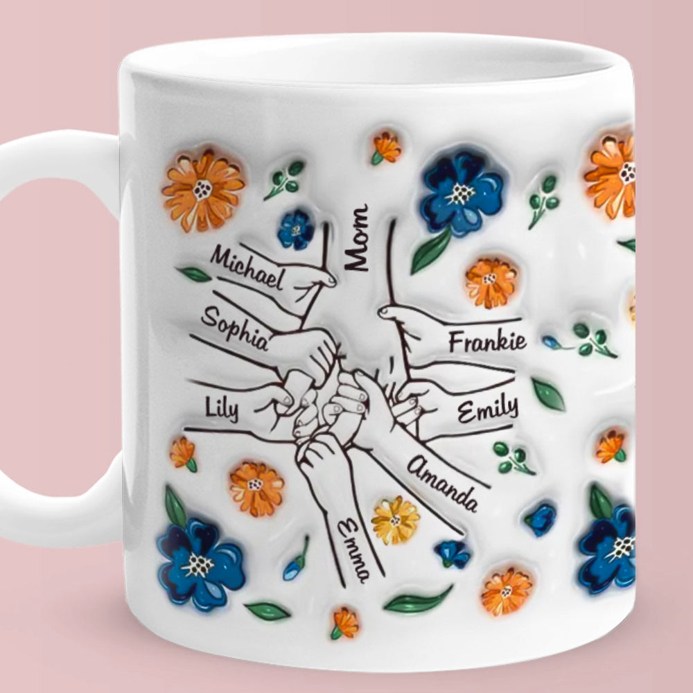 Hold My Hand Hold My Heart Family Personalised Custom 3D Inflated Effect Printed Mug - Perfect Mother's Day Gift For Mom and Grandma