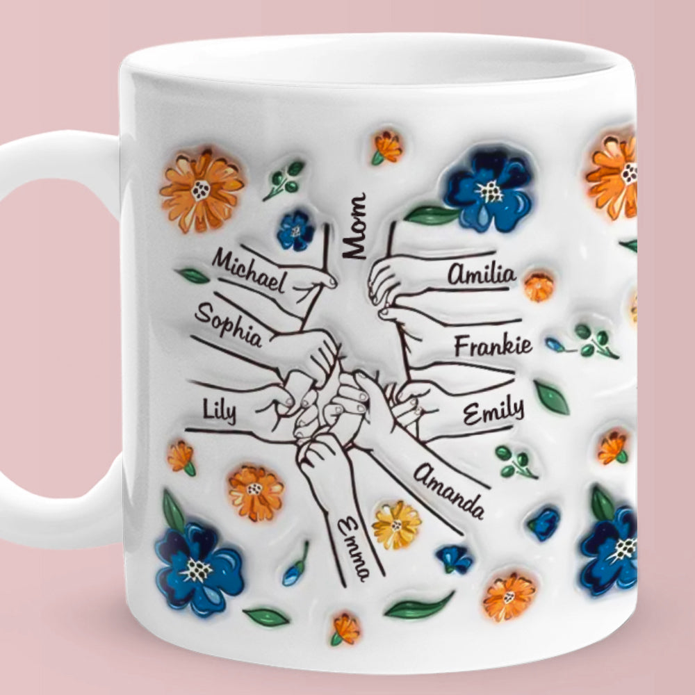 Hold My Hand Hold My Heart Family Personalised Custom 3D Inflated Effect Printed Mug - Perfect Mother's Day Gift For Mom and Grandma