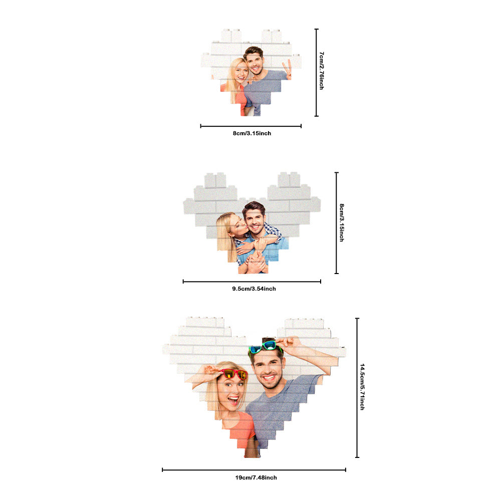 Custom 3PCS Building Brick Puzzles Personalized Heart Shaped Photo Block Gift
