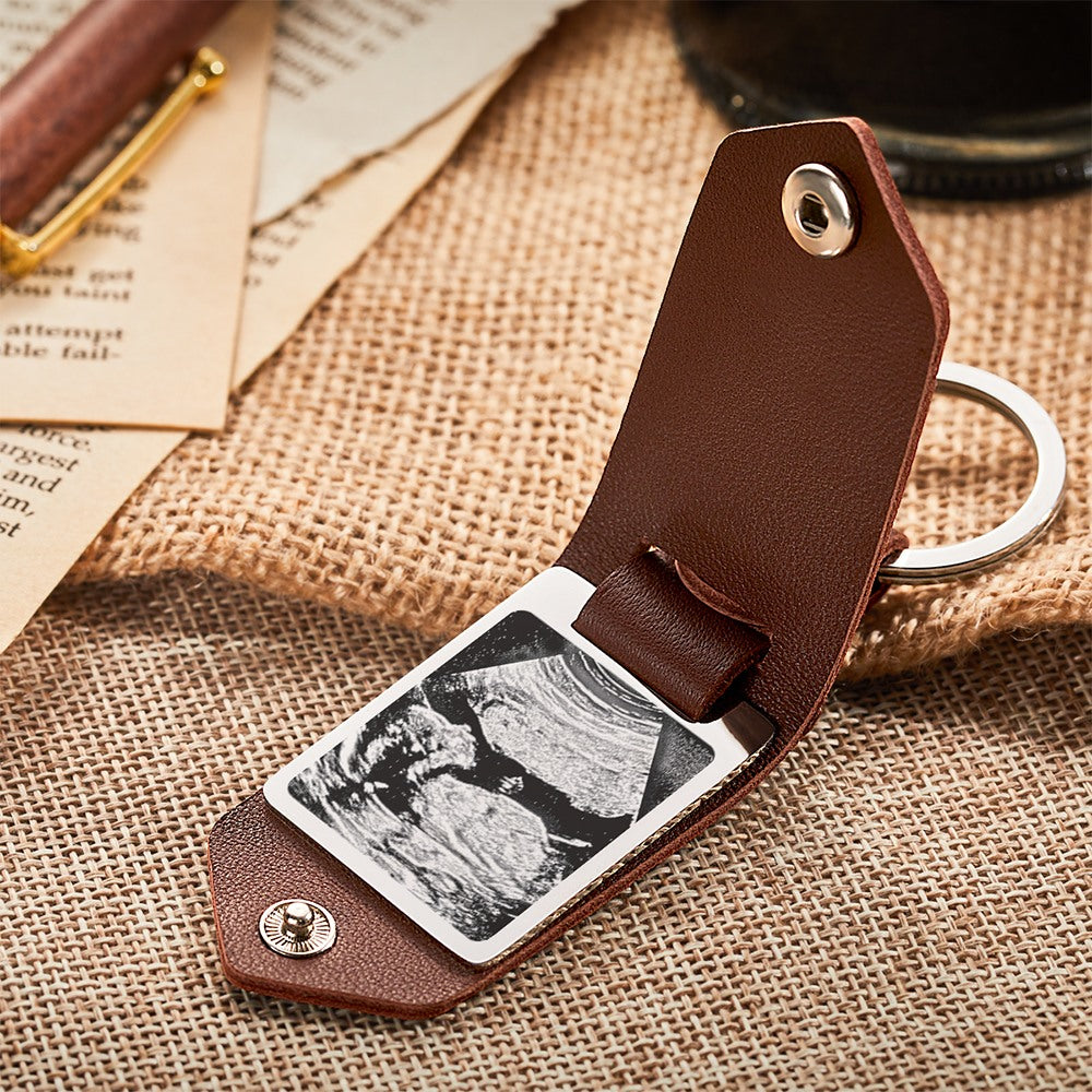 Custom Photo leather Keyring Gift for New Dad
