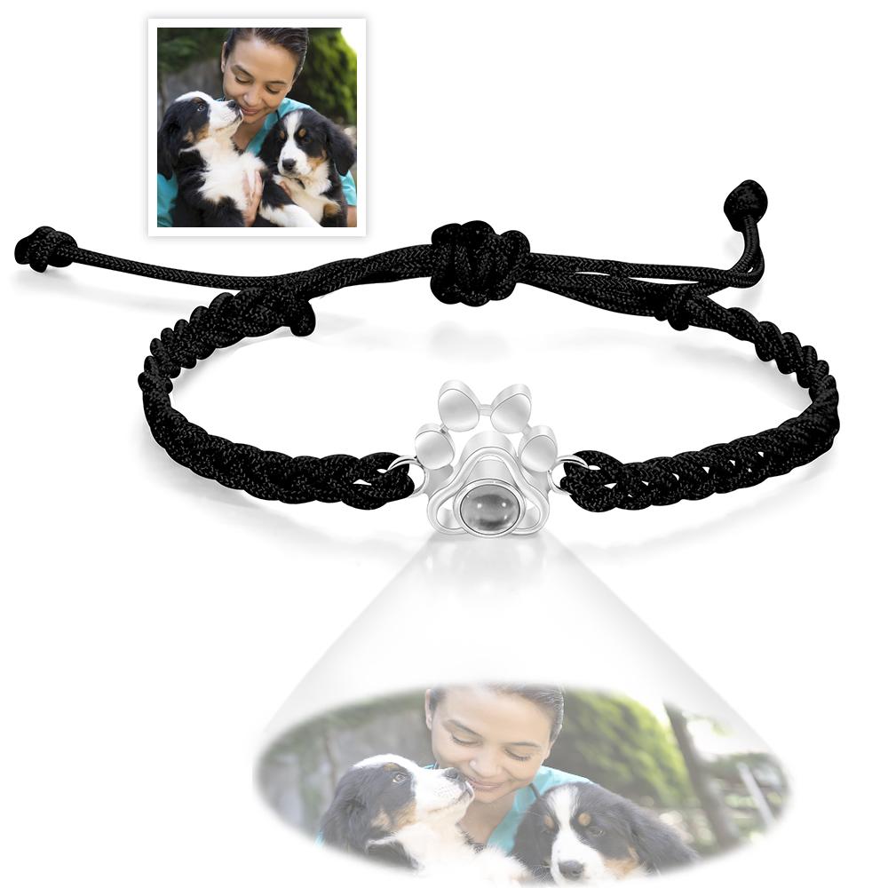 Custom Pet Paw Photo Projection Bracelet Braided Rope Bracelet