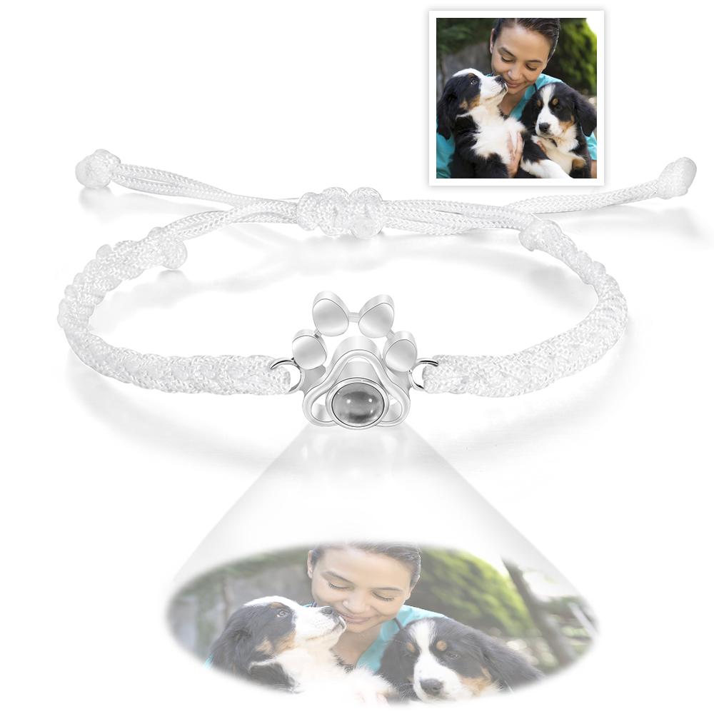Custom Pet Paw Photo Projection Bracelet Braided Rope Bracelet