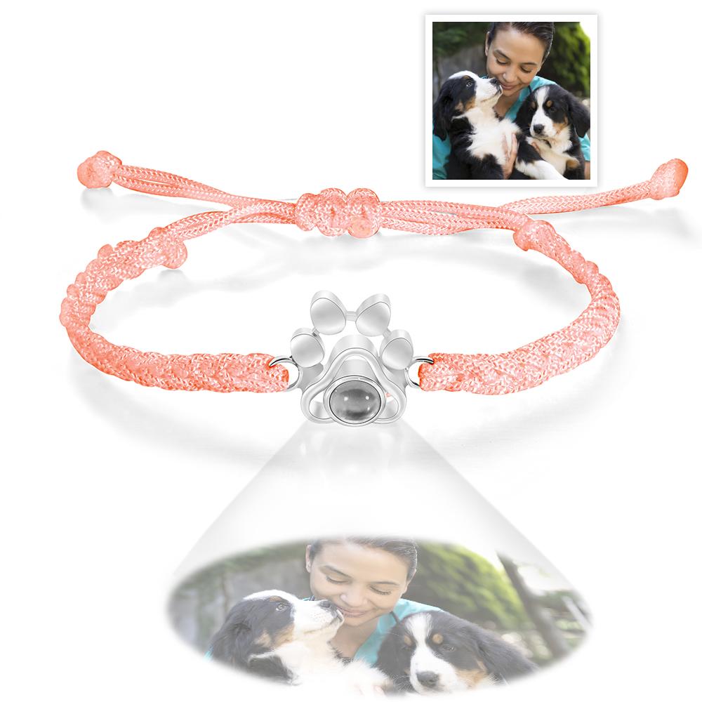 Custom Pet Paw Photo Projection Bracelet Braided Rope Bracelet
