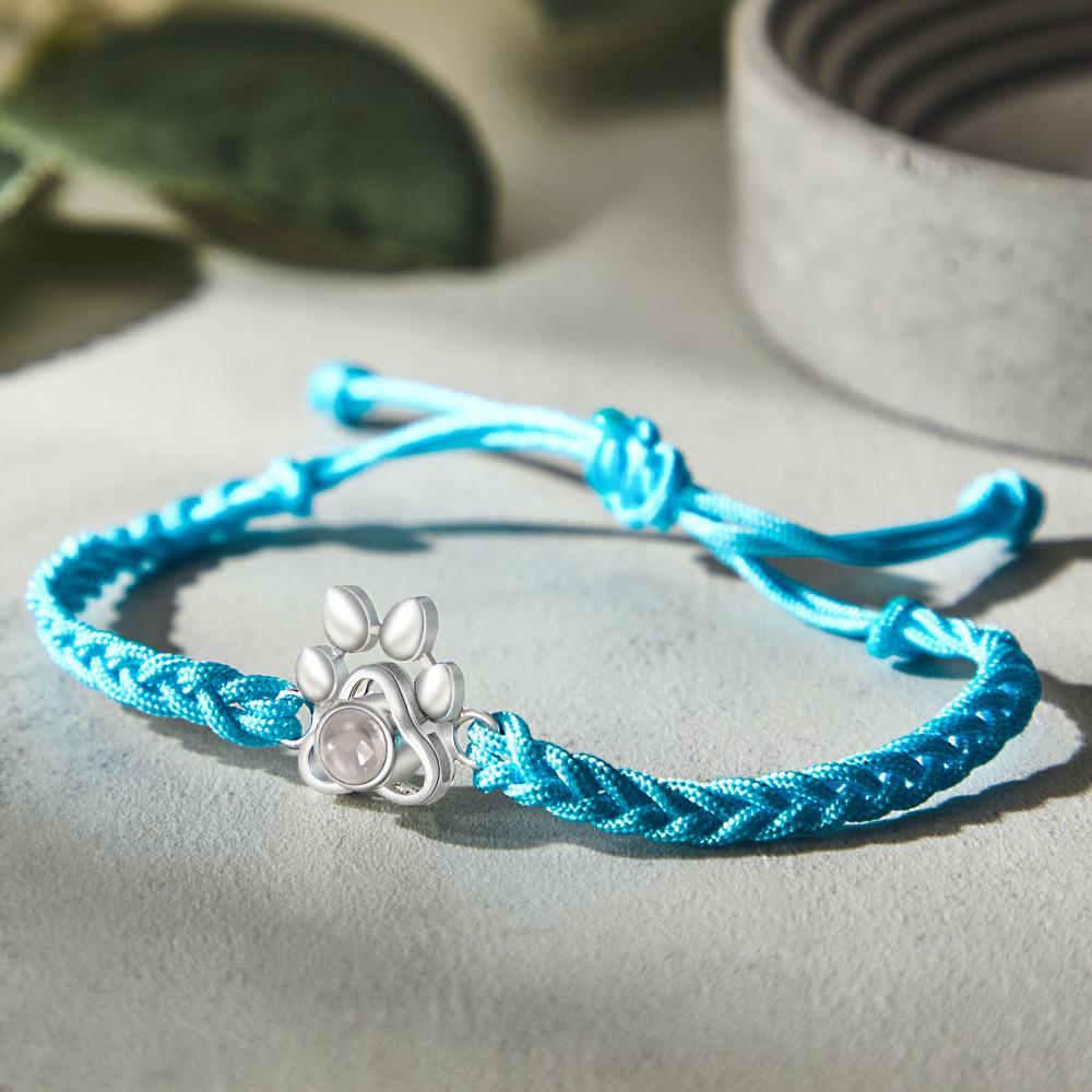 Custom Pet Paw Photo Projection Bracelet Braided Rope Bracelet