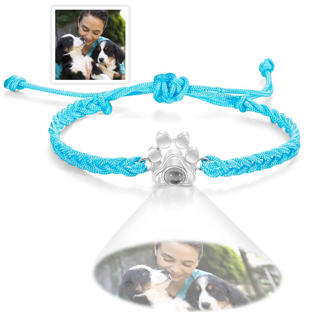 Custom Pet Paw Photo Projection Bracelet Braided Rope Bracelet