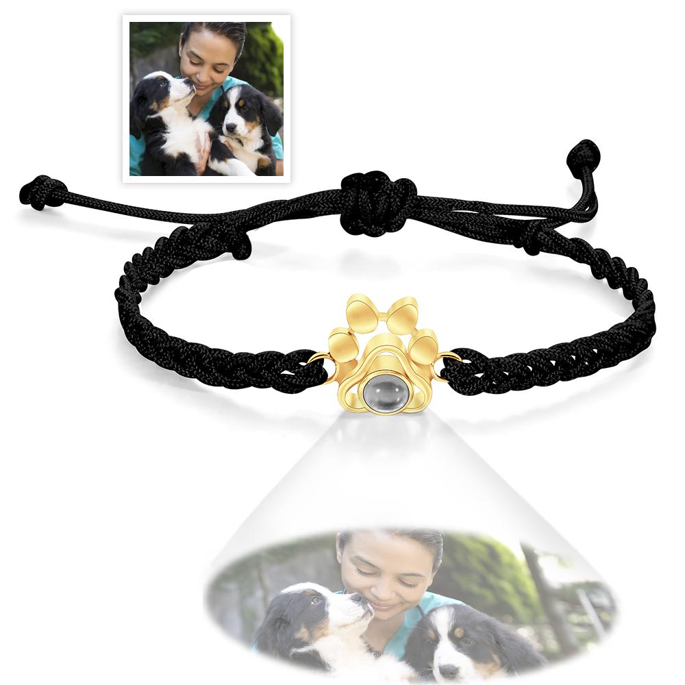 Custom Pet Paw Photo Projection Bracelet Braided Rope Bracelet