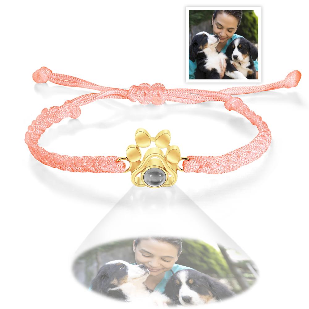 Custom Pet Paw Photo Projection Bracelet Braided Rope Bracelet