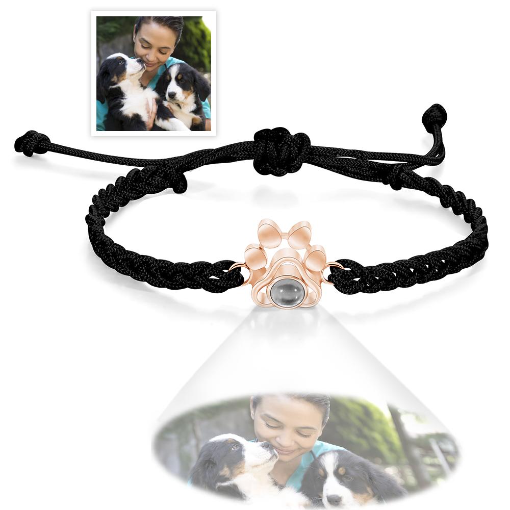 Custom Pet Paw Photo Projection Bracelet Braided Rope Bracelet