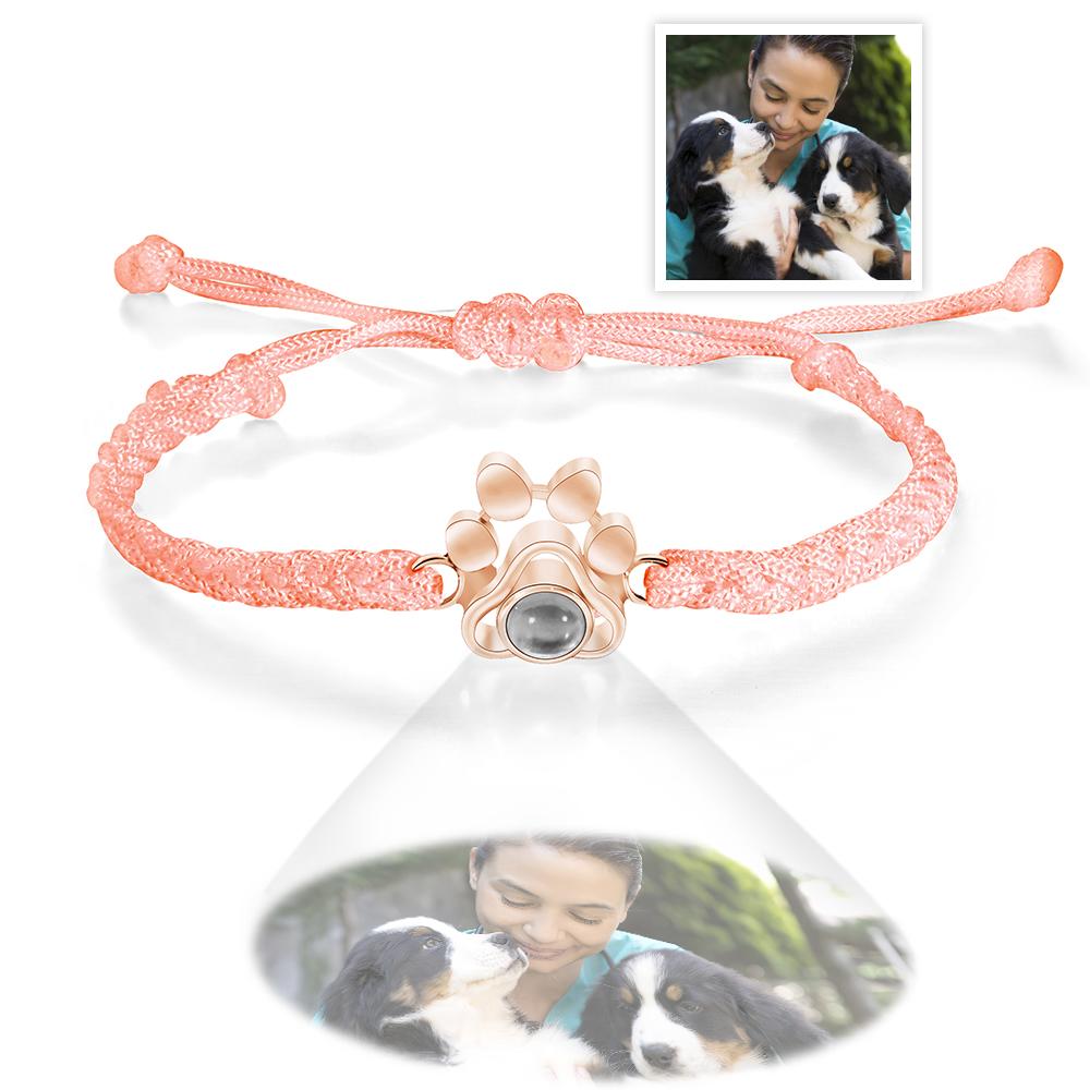 Custom Pet Paw Photo Projection Bracelet Braided Rope Bracelet
