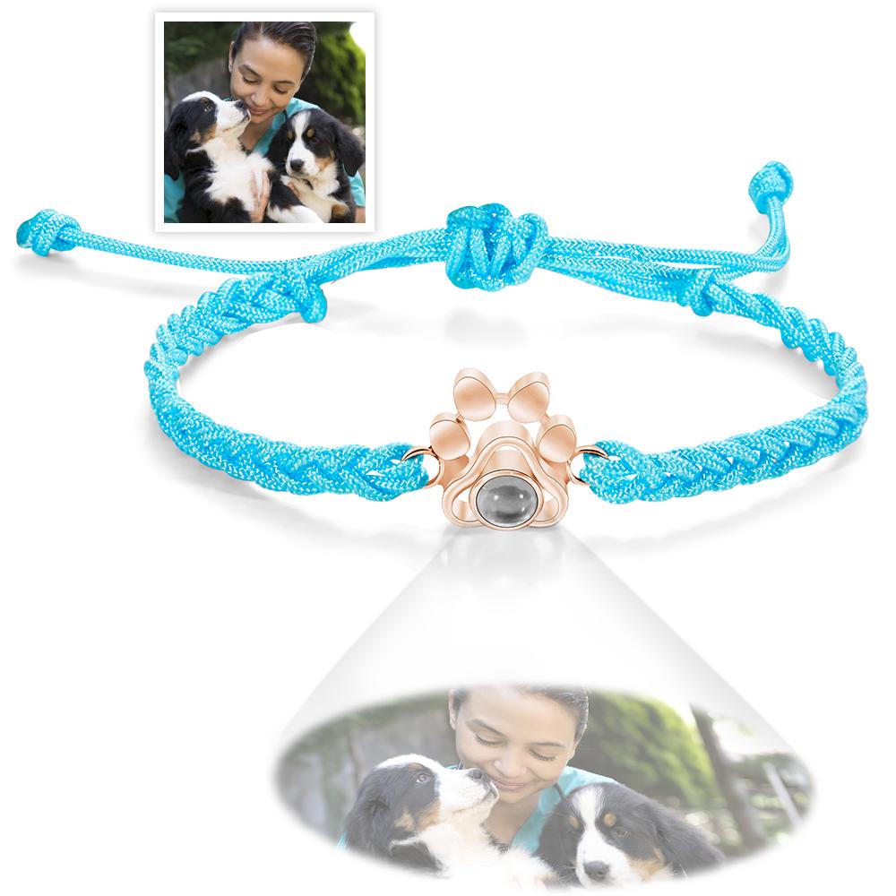 Custom Pet Paw Photo Projection Bracelet Braided Rope Bracelet