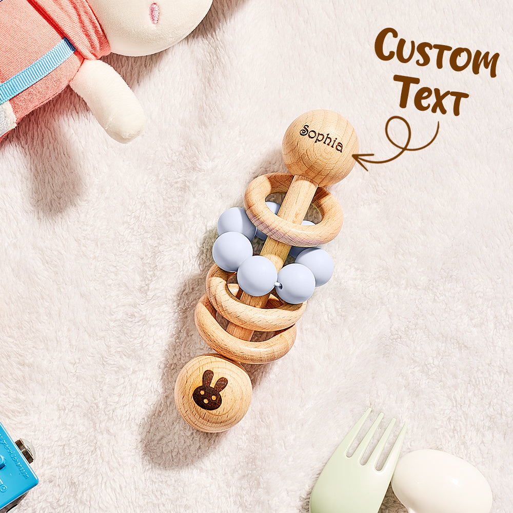 Personalised Wooden Baby Rattle with Engraved Name Toy Shower Birthday Gift for Baby