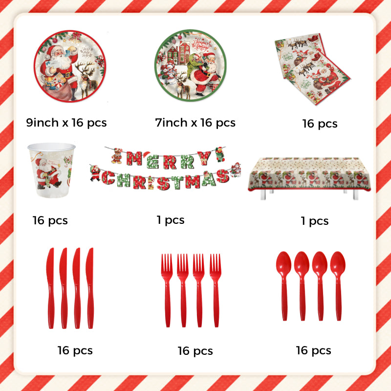 Christmas Disposable Tableware Set 114pcs Christmas Party Dinnerware Decorations Supplies