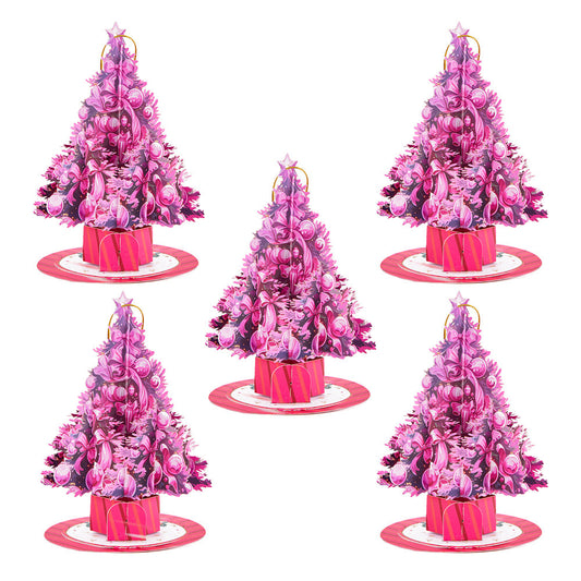 5 Pcs Christmas Tree Ornaments Christmas 3D Pop Up Greeting Card