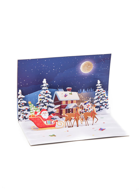Christmas 3D Pop Up Card Christmas Elk Sleigh Greeting Card