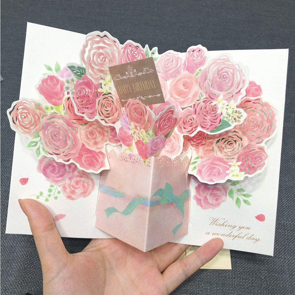 Creative 3D Pop Up Greeting Card Pink Rose Card