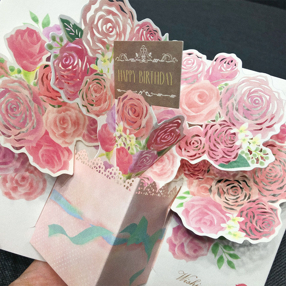 Creative 3D Pop Up Greeting Card Pink Rose Card