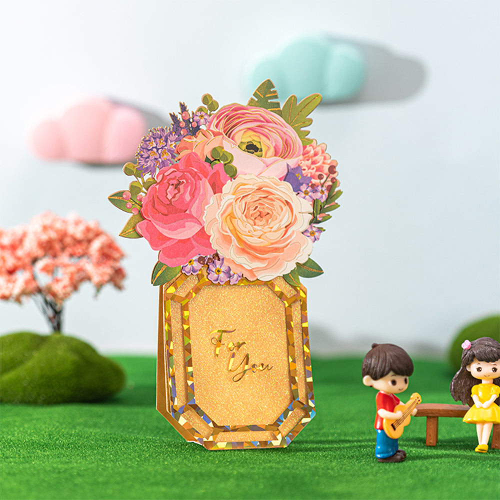 Creative 3D Pop Up Greeting Card Square Vase Pop Up Card