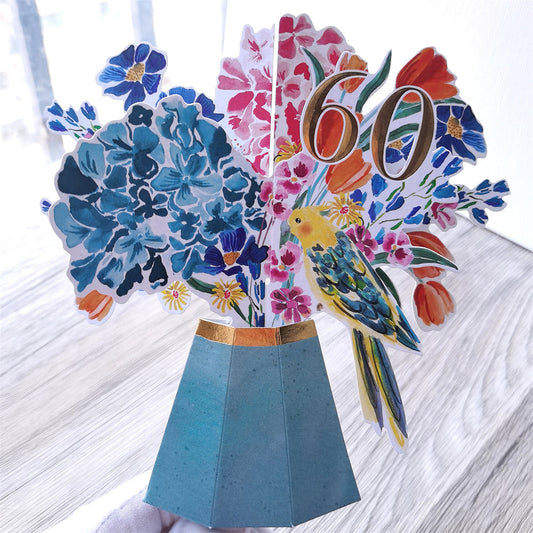 Creative 3D Pop Up Greeting Card 60th Anniversary Vase Pop Up Card