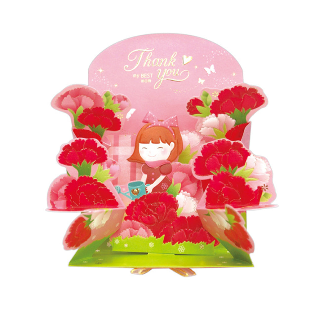 Creative 3D Pop Up Greeting Card Red Carnation Pop Up Card for Mom