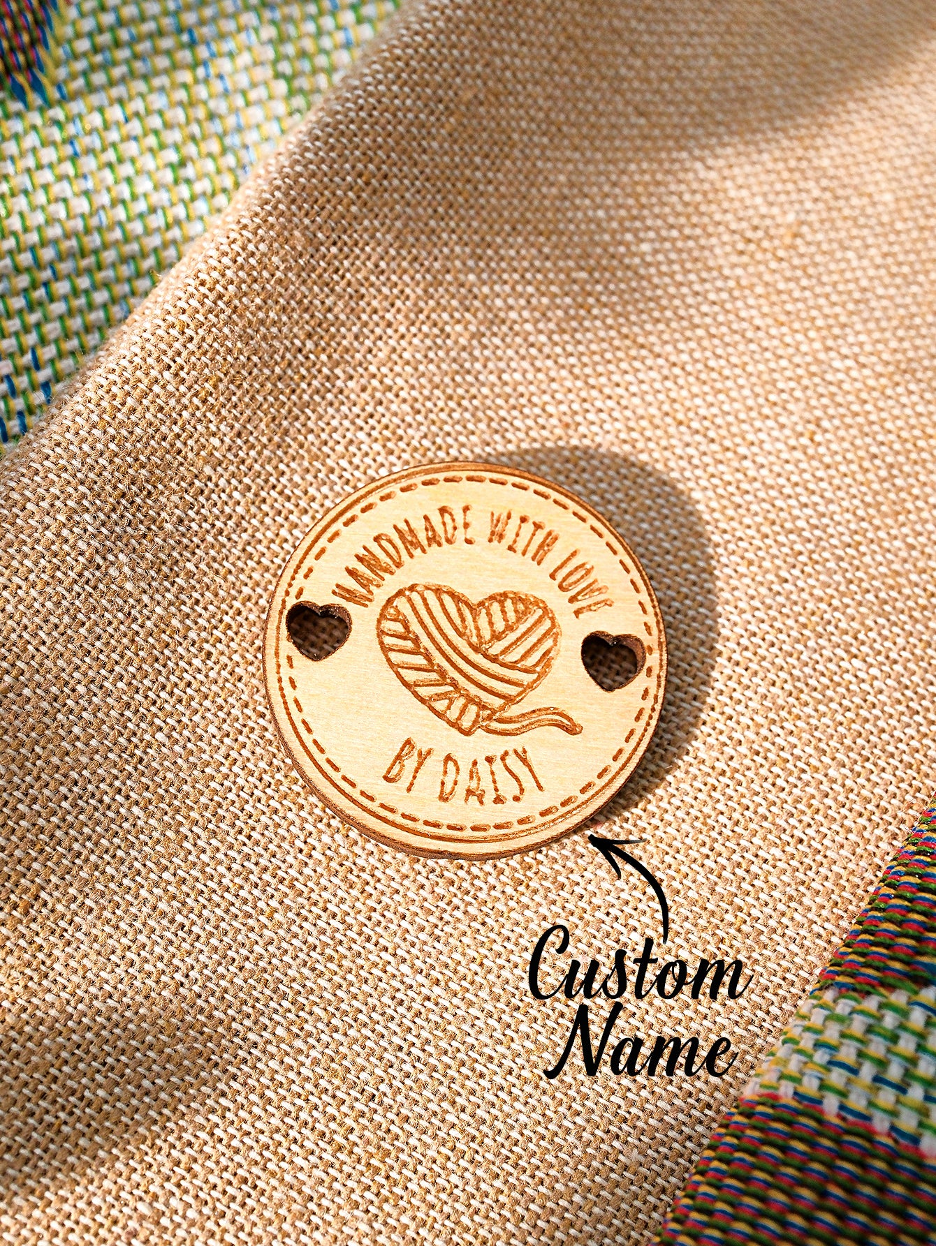 Personalised Handmade with Love Wooden Buttons Set of 15