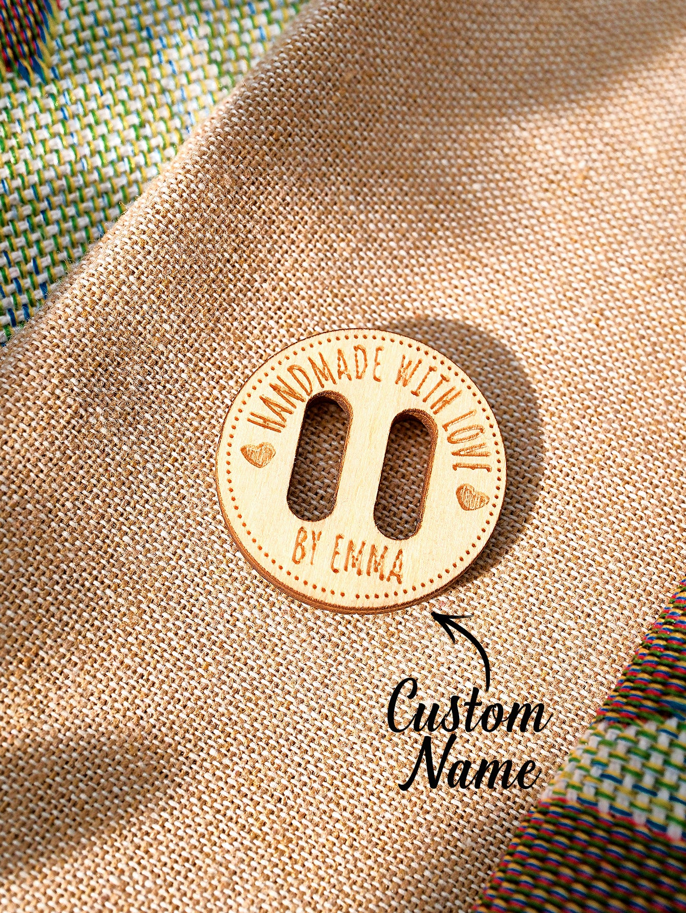 Personalised Handmade with Love Wooden Buttons Set of 15