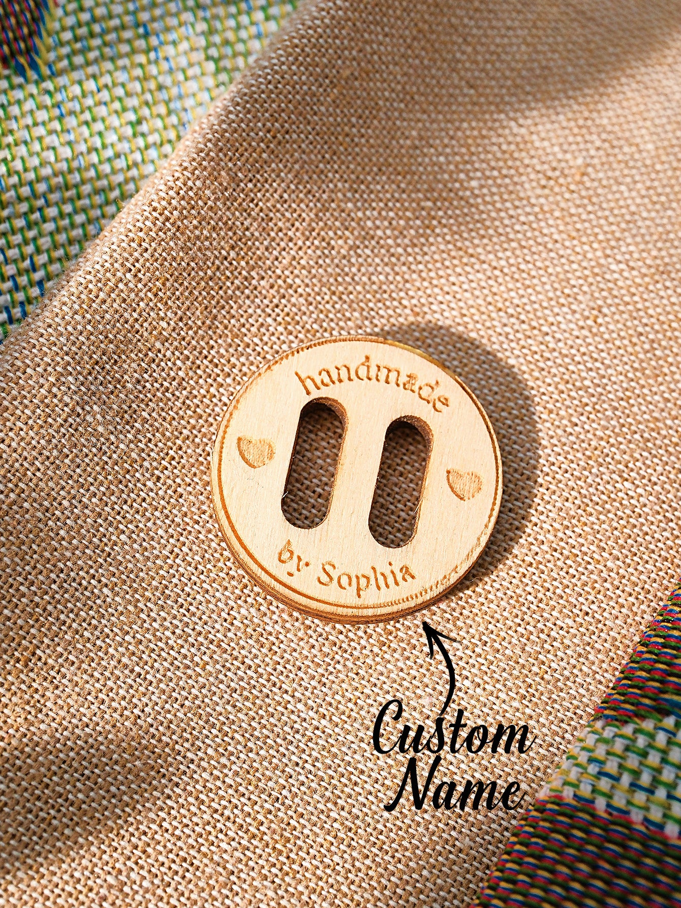 Personalised Handmade with Love Wooden Buttons Set of 15