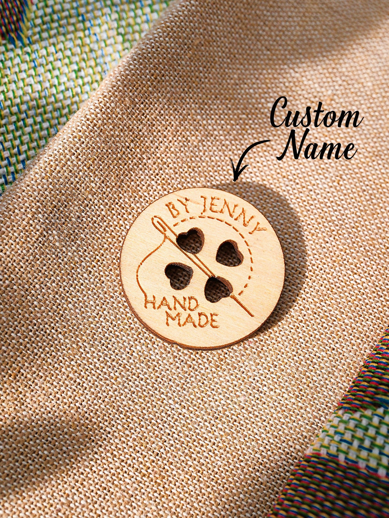 Personalised Handmade with Love Wooden Buttons Set of 15