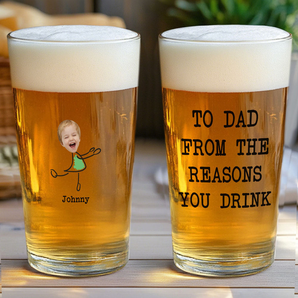 Personalised Beer Glass with Photo Portrait Character Action 16oz Beer Glass Gift for Him