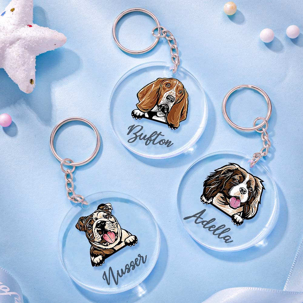 Custom Dog & Name Keyring Acrylic Keychain Gifts for Dog Owner Lover