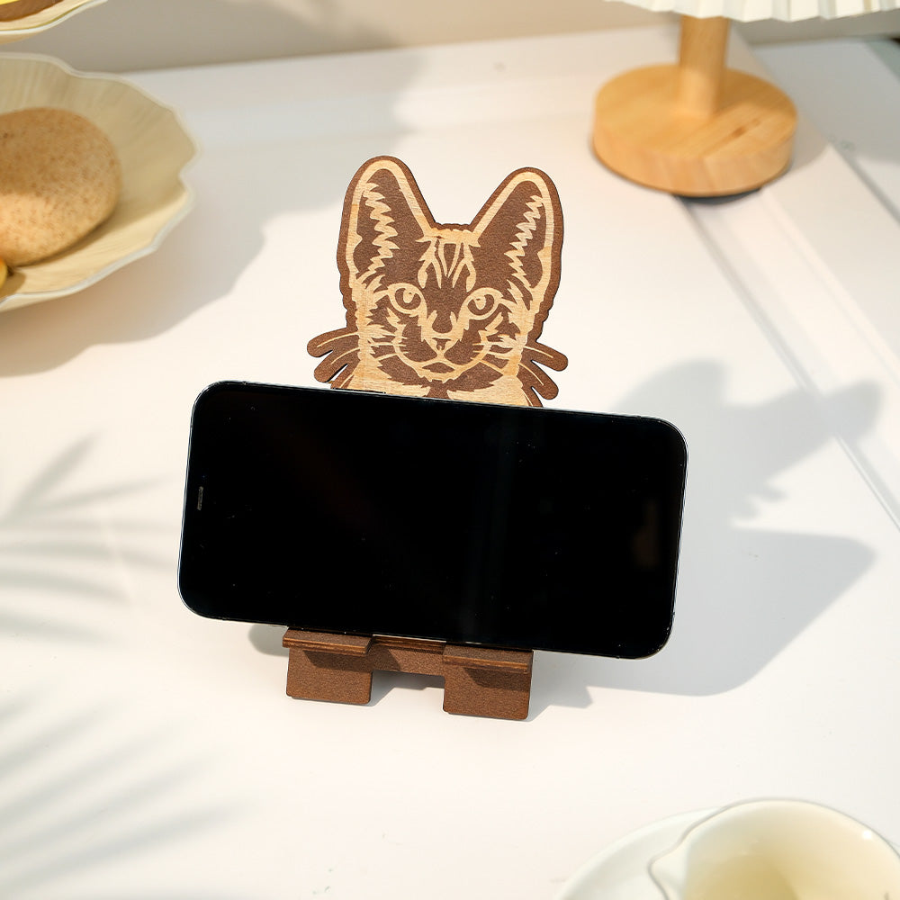 Personalised Engraved Pet Portrait Wooden Phone Stand Holder Gift for Pet Lovers
