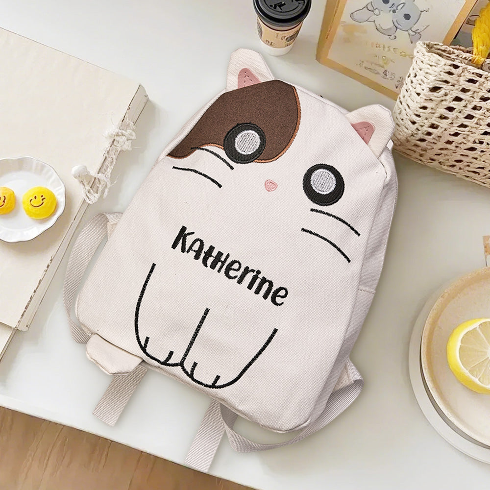 Personalised Name Embroidery Backpack Custom Cat Backpack School Bags Gift for Kids