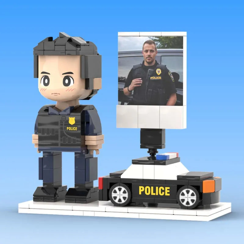 Full Body Customized 1 Person Brick Figures with Photo Police Theme Gift Birthday Gift Valentines Gift Father's Day Gift