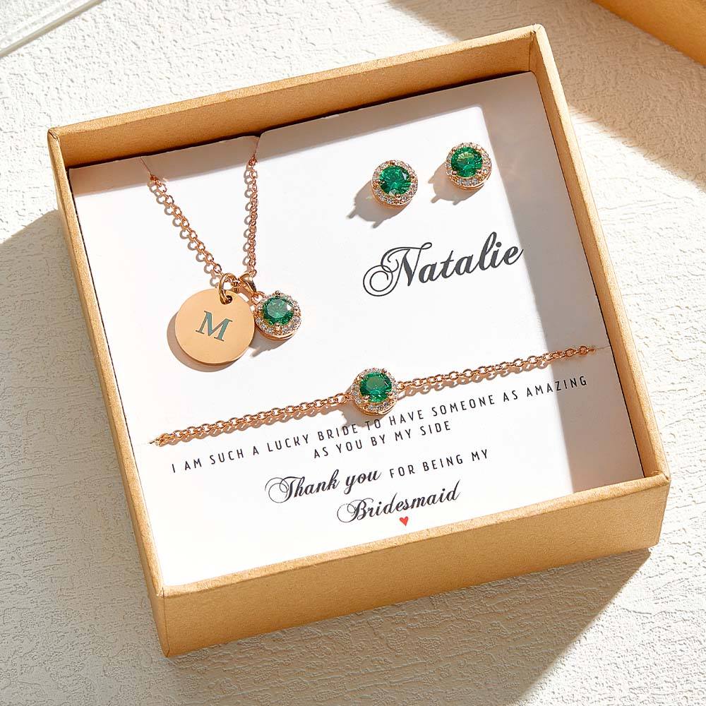 Personalised Earrings Bracelet Necklace Jewellery Set