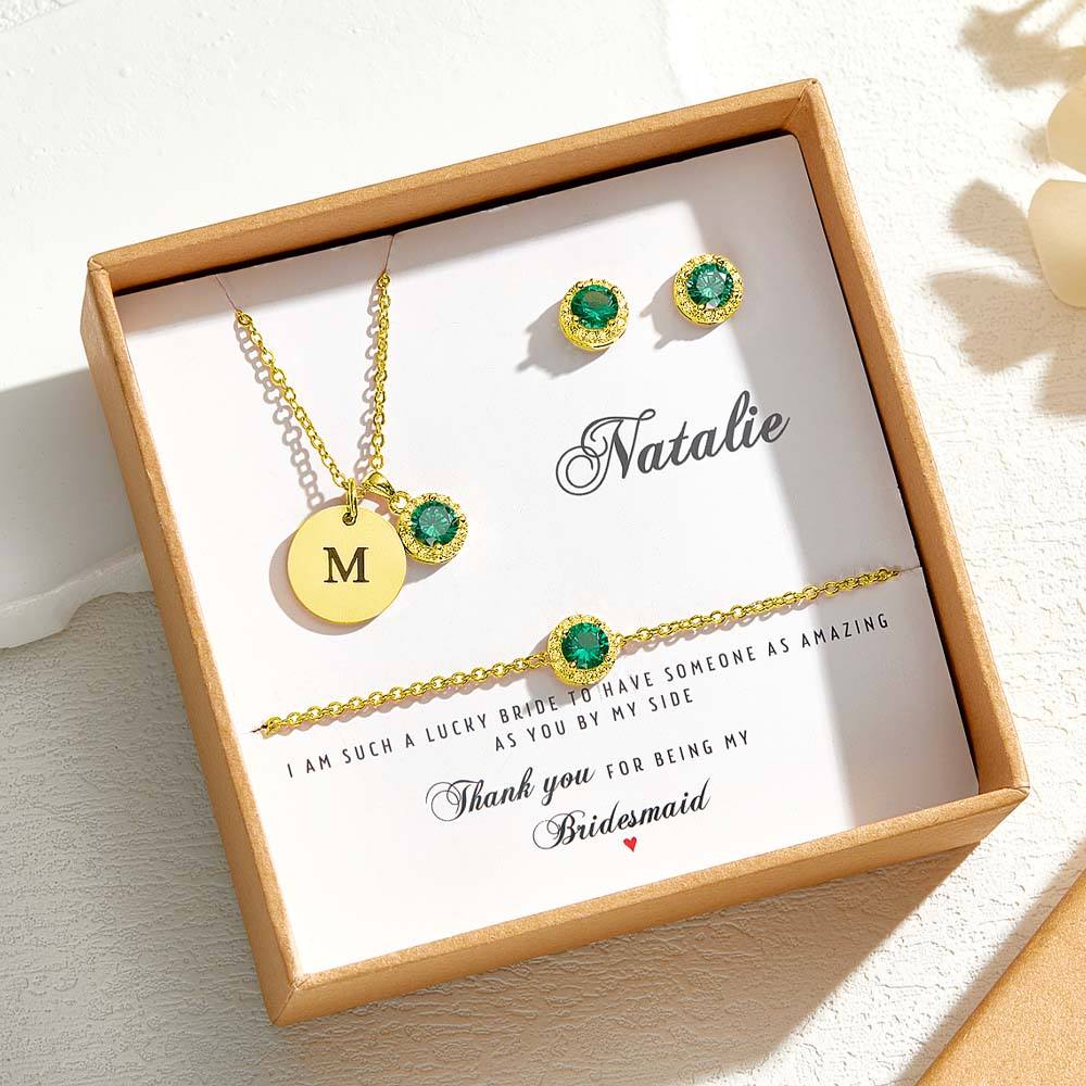 Personalised Earrings Bracelet Necklace Jewellery Set