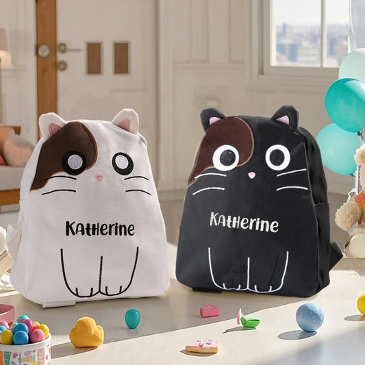 Personalised Name Embroidery Backpack Custom Cat Backpack School Bags Gift for Kids